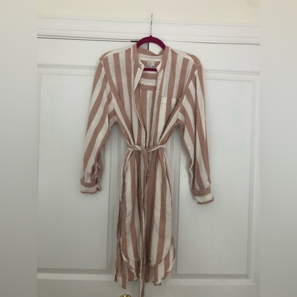 A New Day Striped Shirtdress Long Sleeve Size Small Pink and White